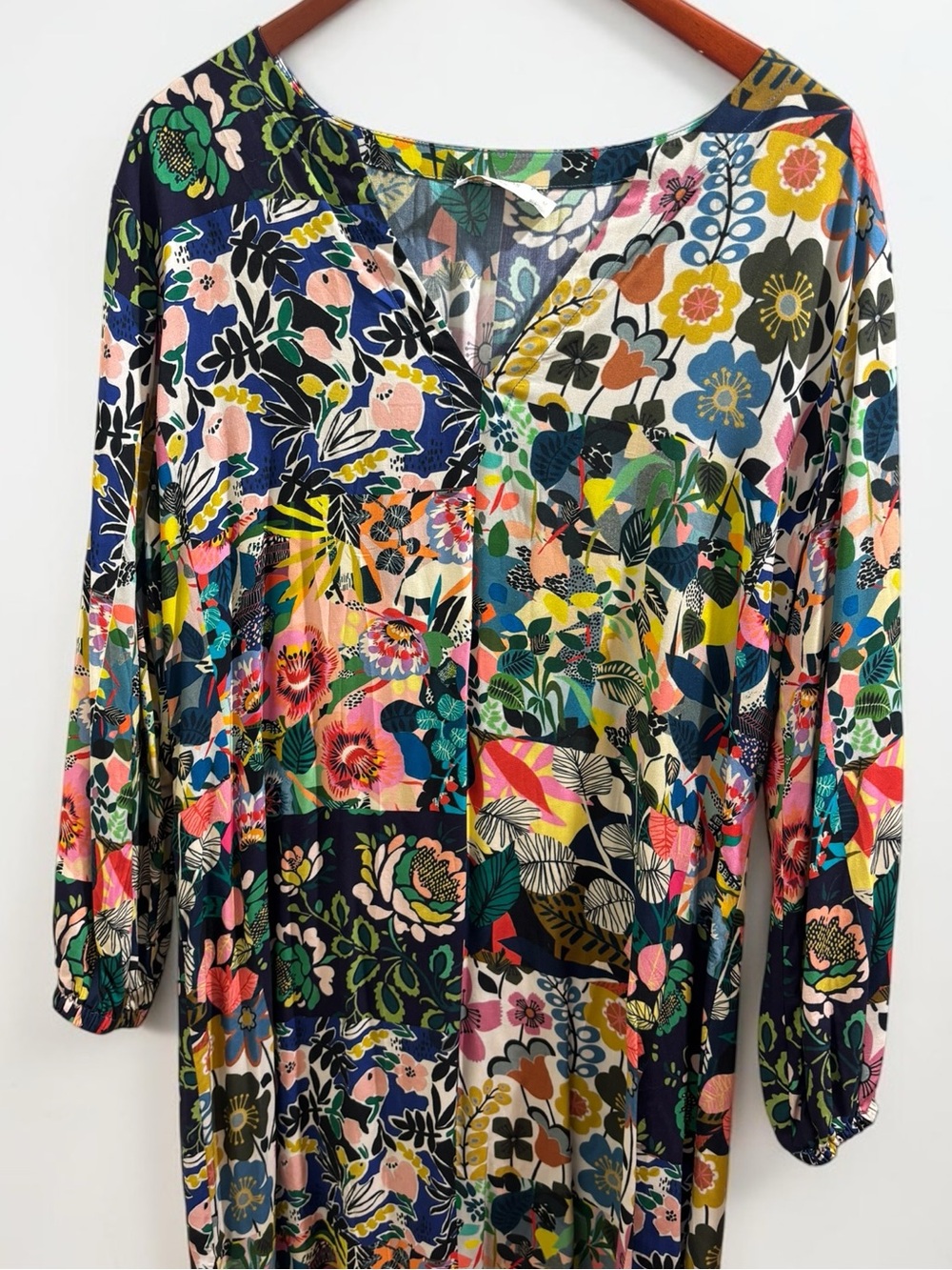 Johnny Was Patchwork Dress Puff Sleeve Floral Layla Boho Rayon M - Picture 4 of 8